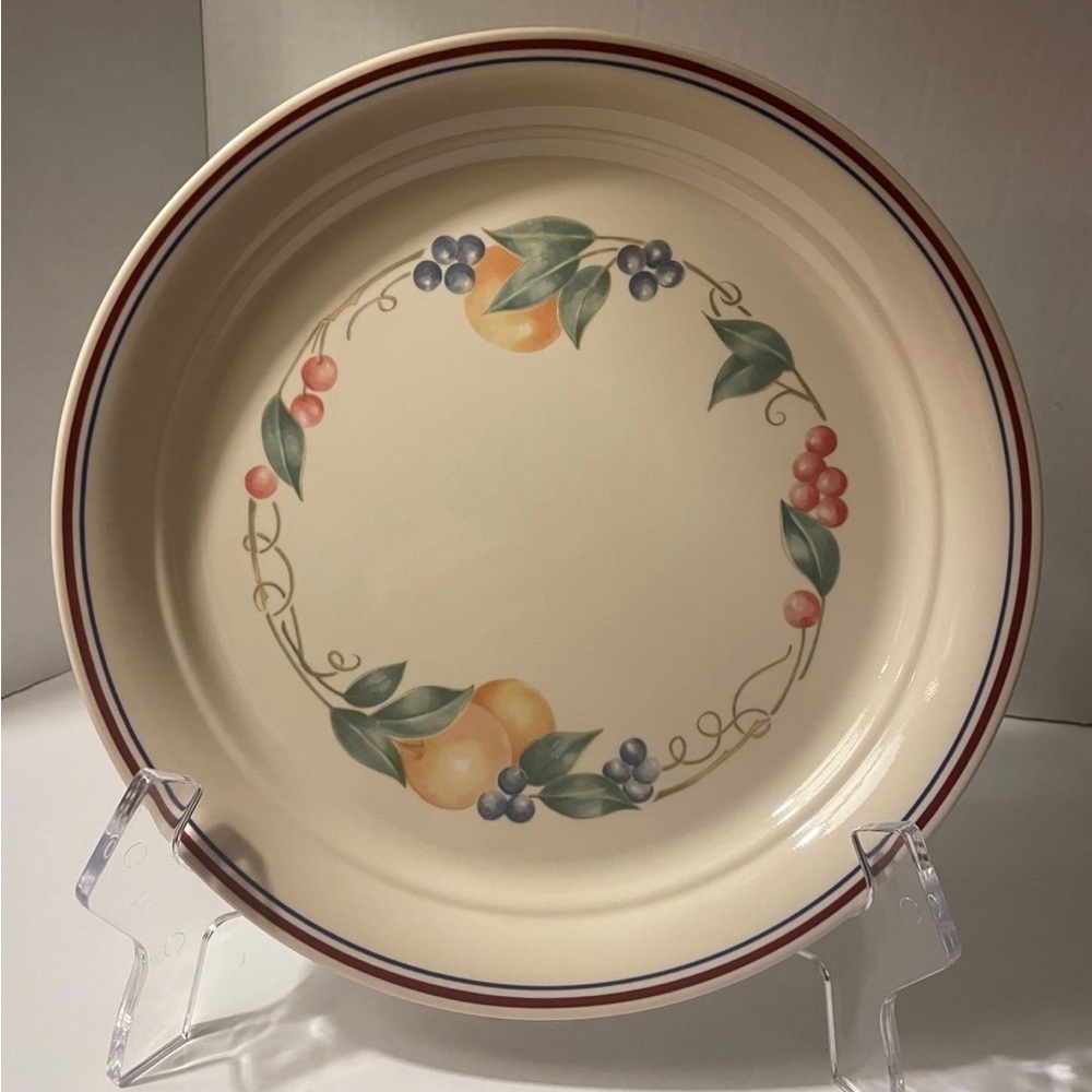 Corelle ABUNDANCE Set of 3 Dinner Plates 10 1/4” Beige w Fruit Red Blue Trim